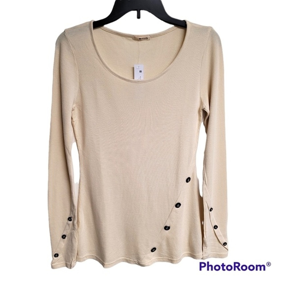 Revolve Lamade Cream Waffle Knit Long Sleeve Decorative Button Thermal Top XS